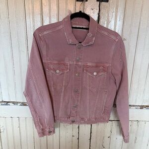 AMO Pop Denim Jacket, Blush w/ Destroy,  size Medium